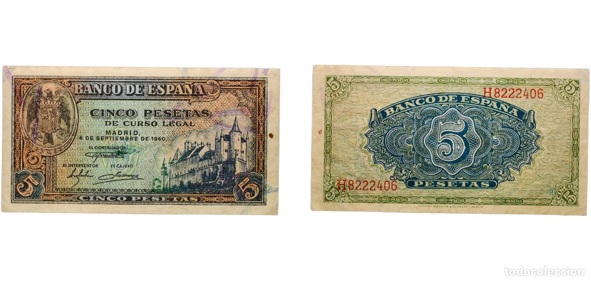 Moedas Franco: Spain Kingdom 1940 5 Pesetas Paper (110200000) XF P 123a