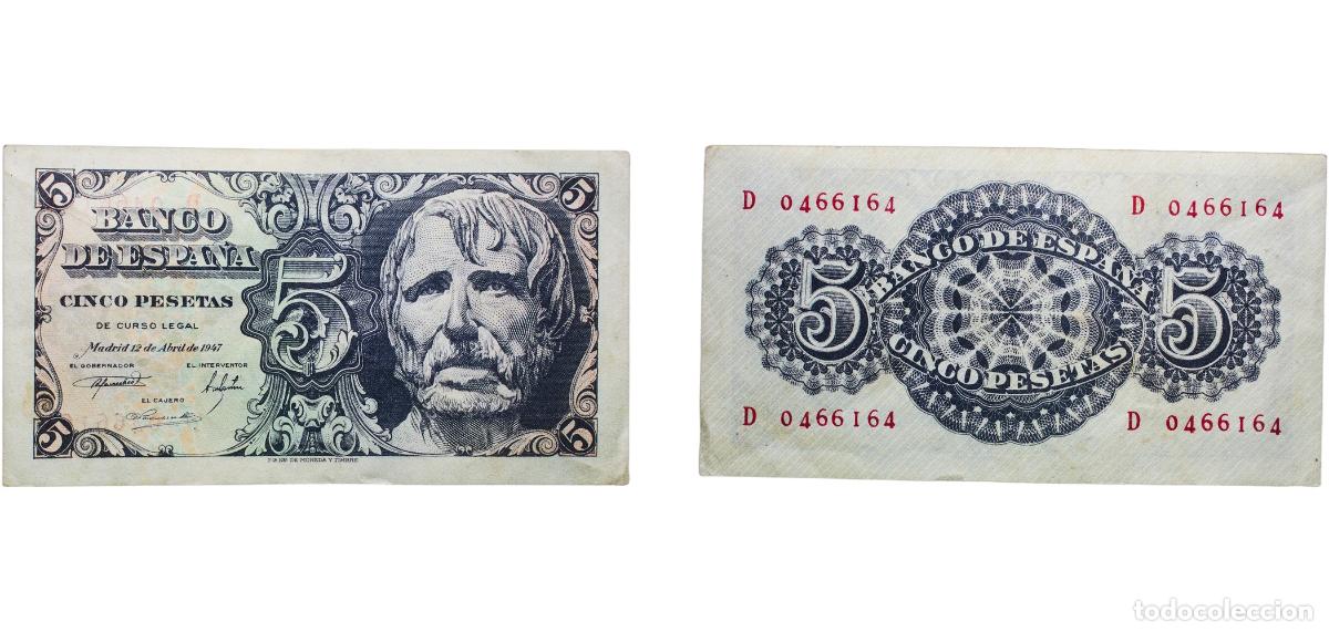 Moedas Franco: Spain Kingdom 1947 5 Pesetas Paper (56100000) XF P 134a