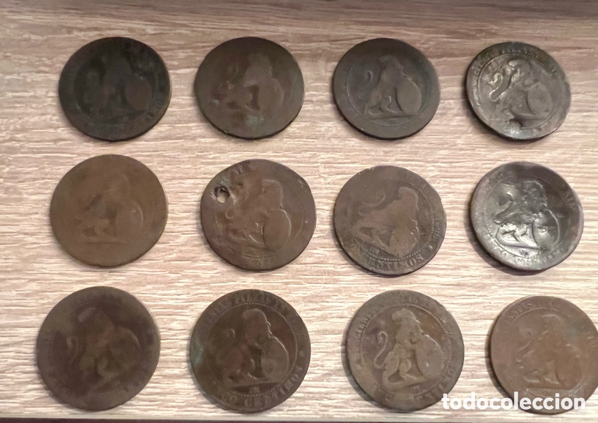 Monedas Franco: Lote de 12 Monedas de Espa&ntilde;a 5 c&eacute;ntimos Gobierno Provisional 1870 (Perras Chicas)