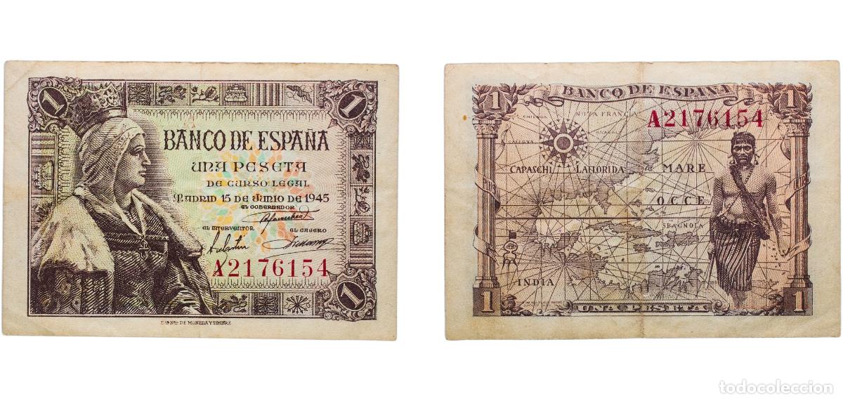 Monedas Franco: Spain Kingdom 1945 1 Peseta Paper (134048000) VF P 128a