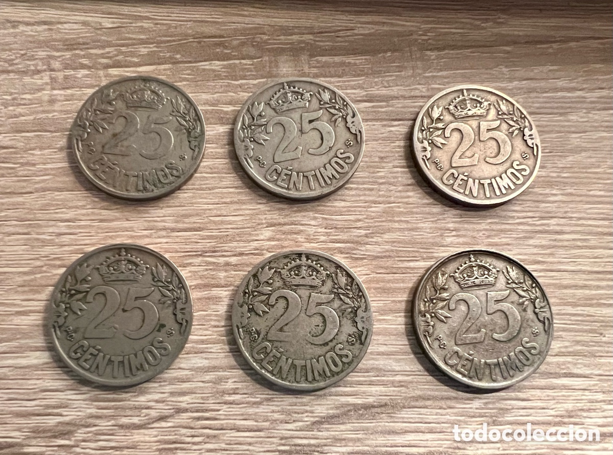 Monedas Franco: LOTE 6 MONEDAS DE 25 CENTIMOS 1925