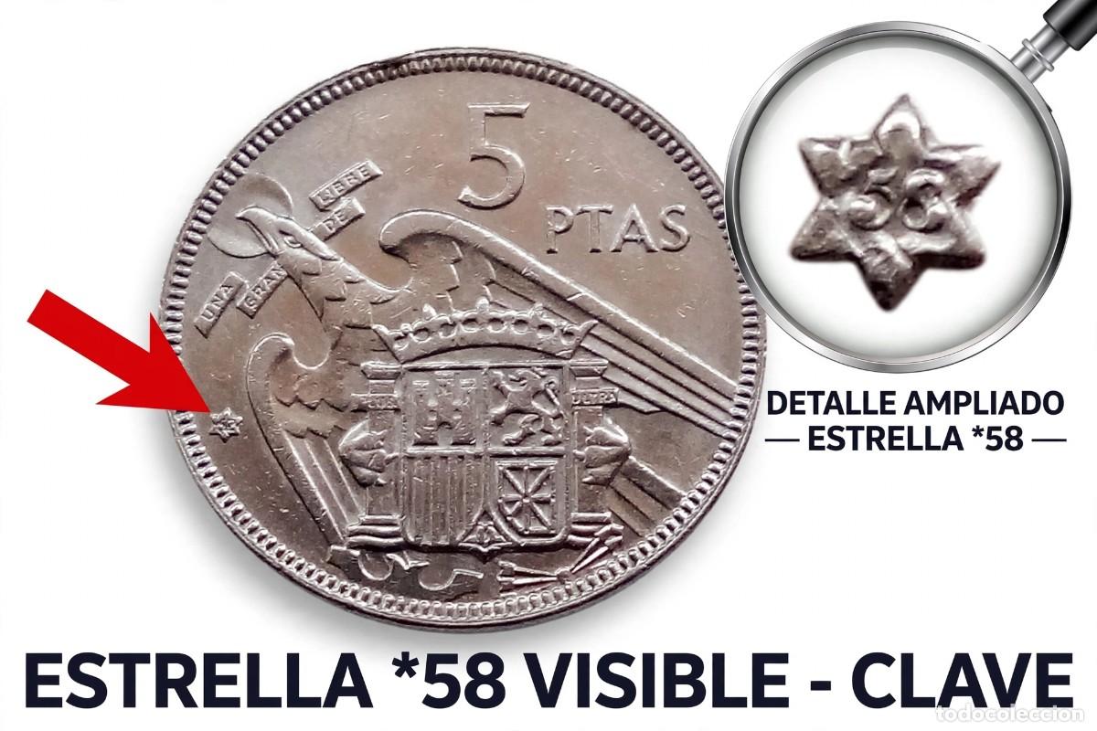 Monedas Franco: `5 PESETAS 1957 *58 ESTRELLA 58 VISIBLE - CLAVE FRANCO - MBC`