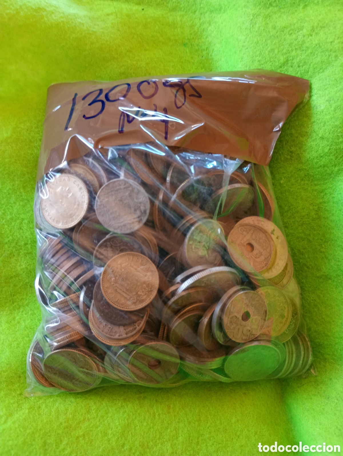 Monedas Franco: Bolsa con 1300 gramos de monedas espa&ntilde;olas variadas usadas