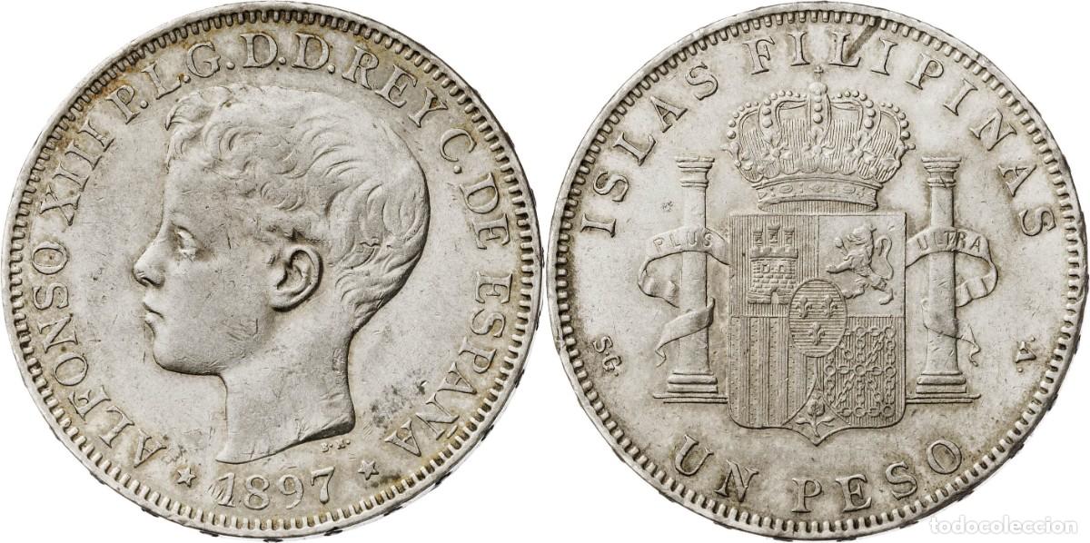 Monedas Franco: MONEDA DE 5 PESETAS-1 PESO DE MANILA FILIPINAS DE PLATA DE ALFONSOXIII MBC+