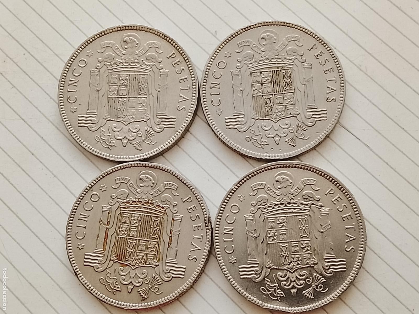 Monedas Franco: 4 monedas de 5 pesetas 1949 estrella 49