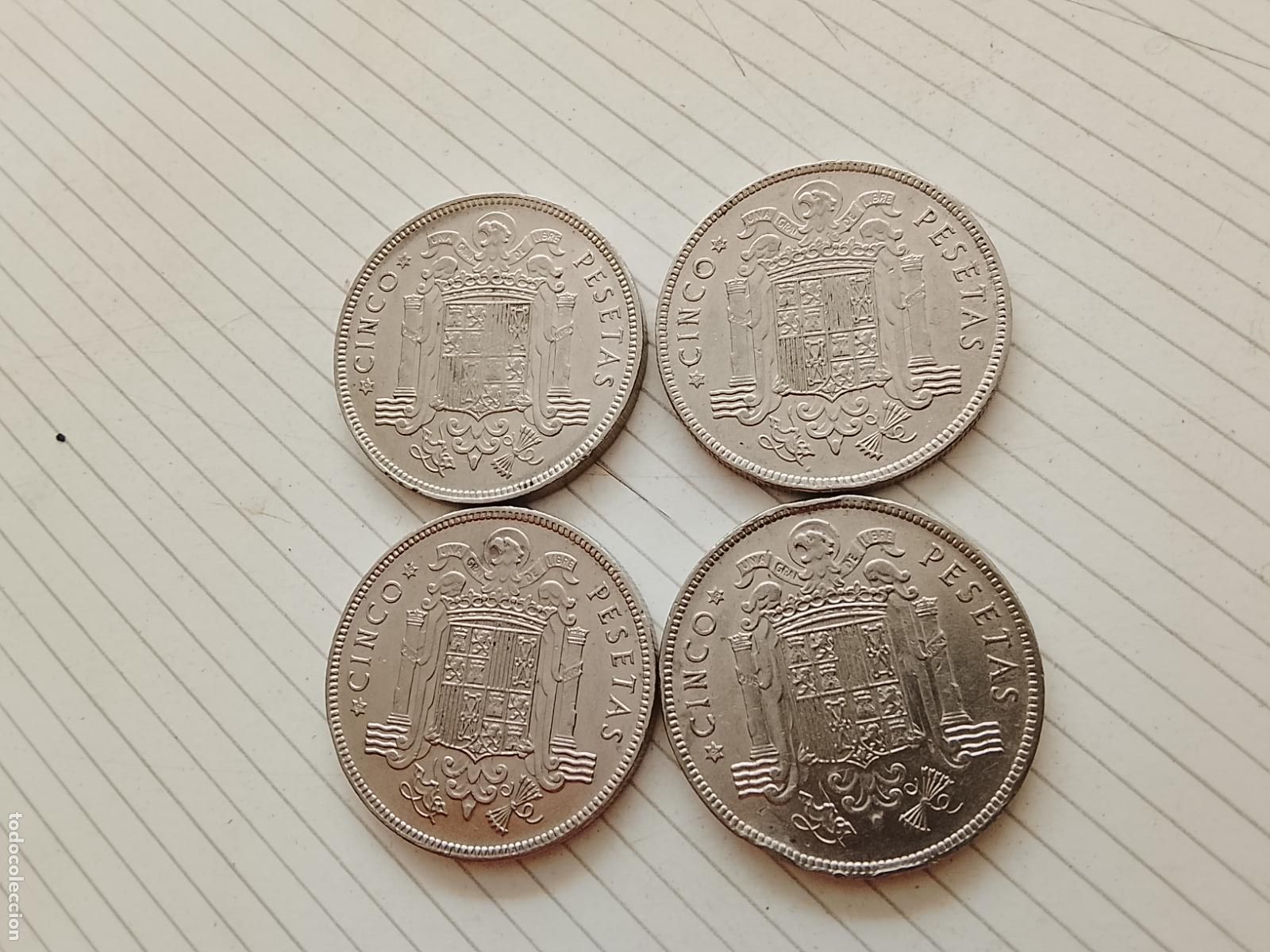 Monedas Franco: 4 monedas de 5 pesetas 1949 estrella 50