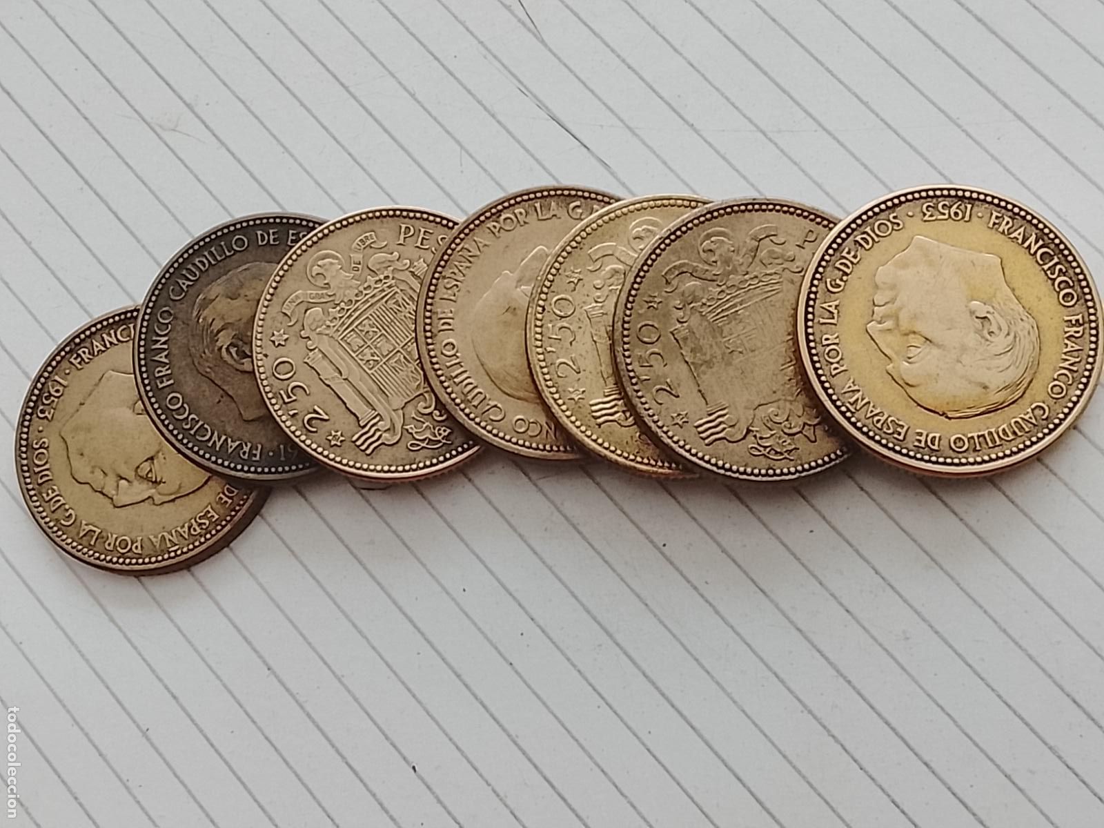 Monedas Franco: Francisco Franco: 7 monedas de 2,50 pesetas