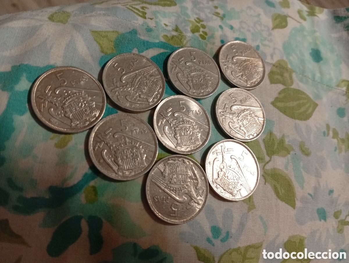 Monedas Franco: 9 monedas 5 Pesetas buen estado