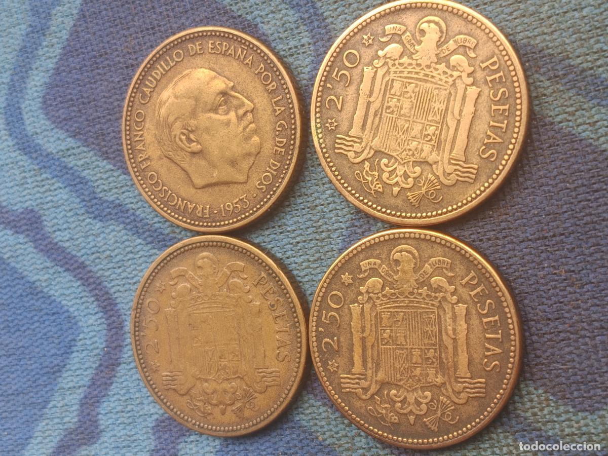 Monedas Franco: 4 monedas de 2,50 pesetas