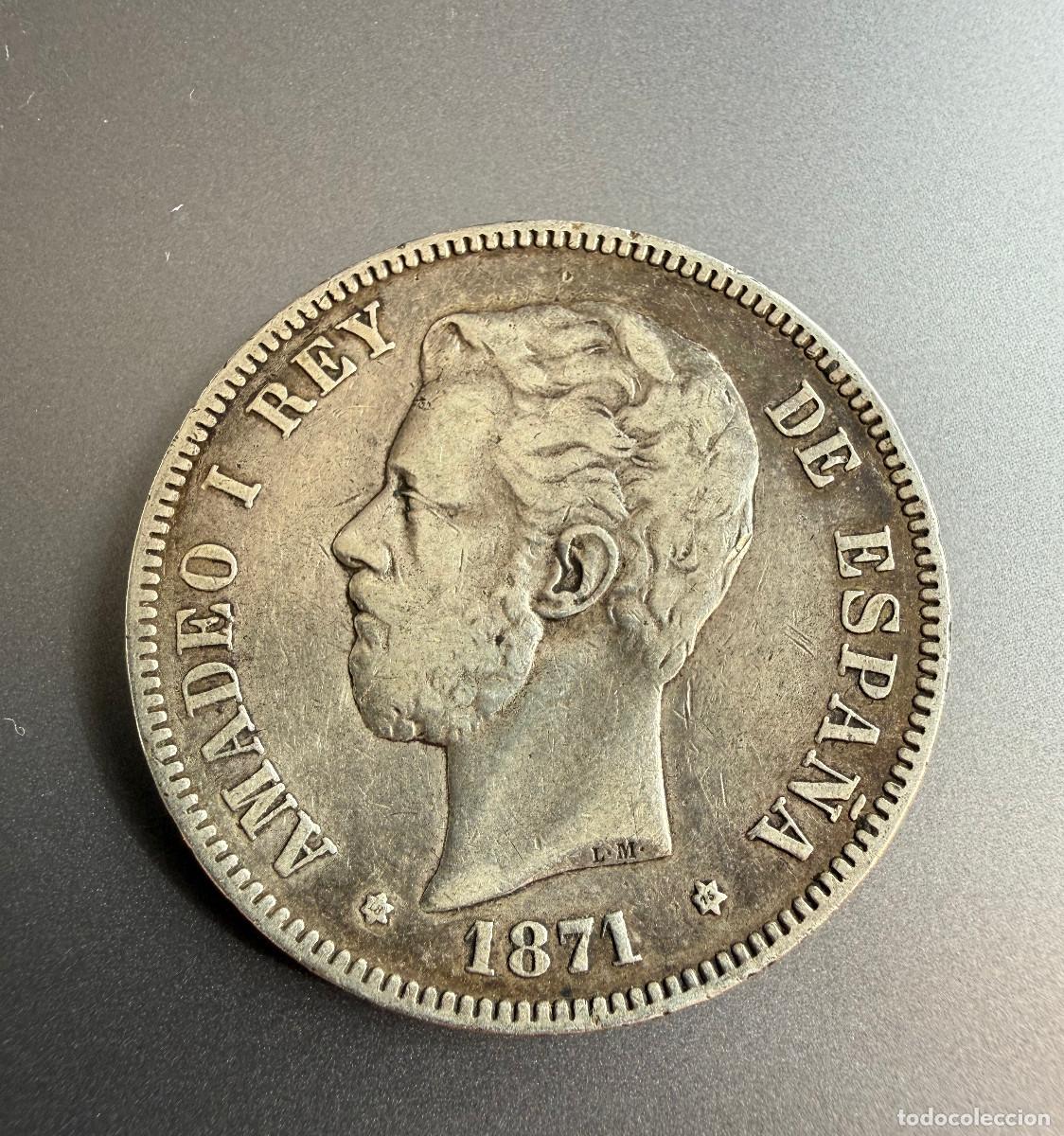 Monedas Franco: Amadeo I 5 Pesetas 1871 *75 Plata Moneda Espa&ntilde;a