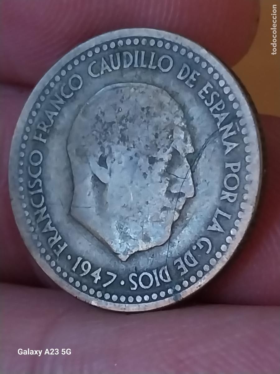 Monedas Franco: 1947 PESETA PTA ESTRELLAS ILEGIBLES MONEDA ESTADO ESPA&Ntilde;OL ORIGINAL CIRCULADA --..,