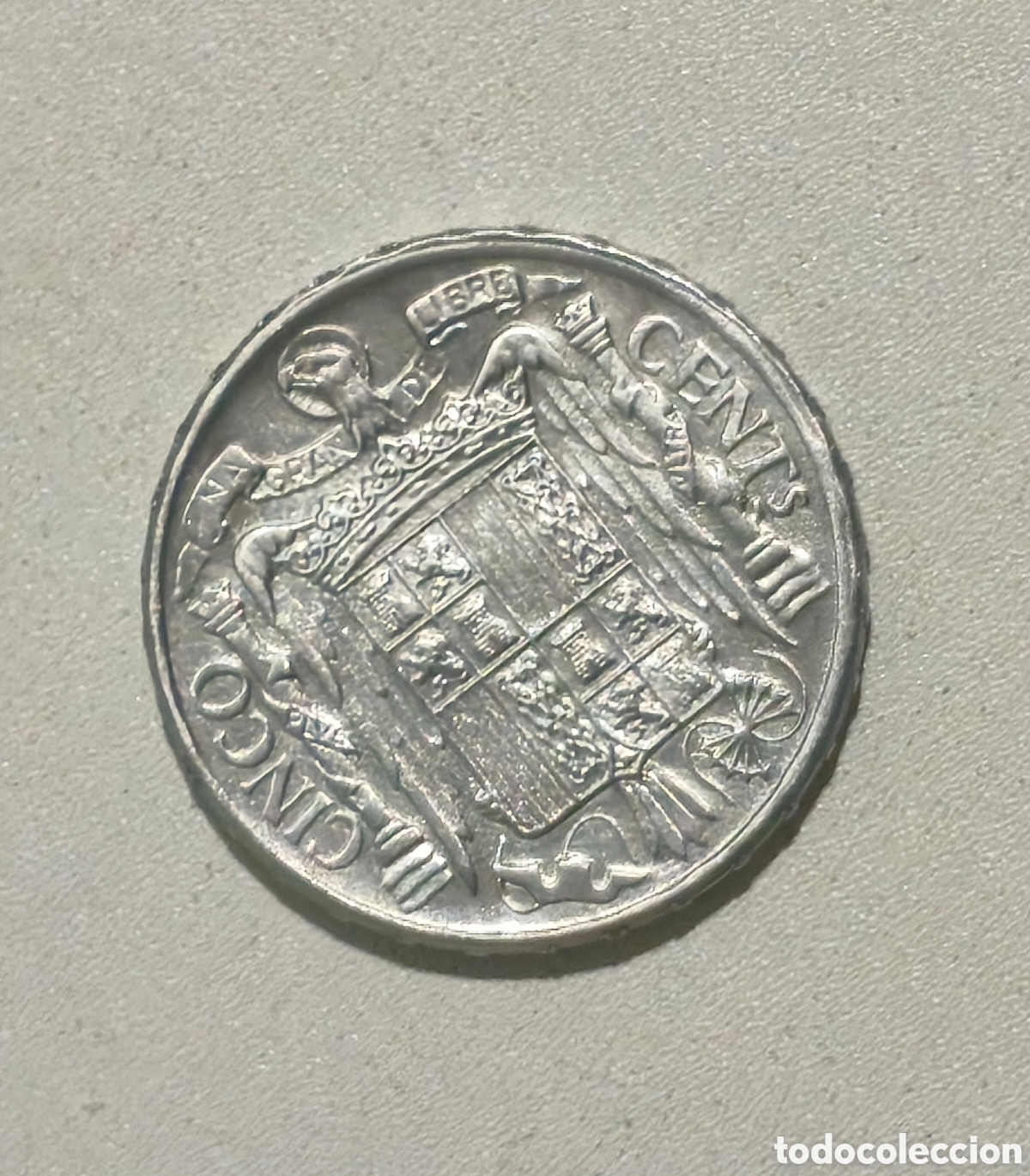 Monedas Franco: 5 C&Eacute;NTIMOS ESPA&Ntilde;A 1945 - Foto 2