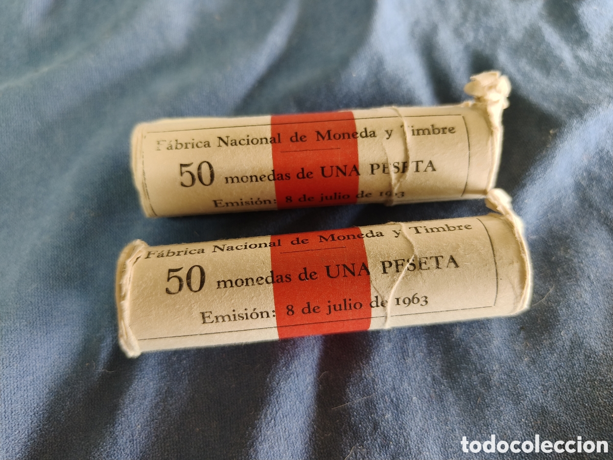 Franco Coins: Espa&ntilde;a 100 monedas 2 Cartucho 1 ptas a&ntilde;o 1963 FNMT original
