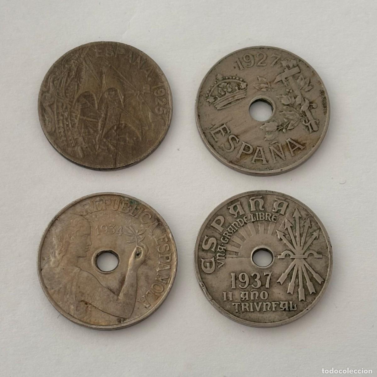 Monete Franco: LOTE DE CUATRO MONEDAS DE 25 C&Eacute;NTIMOS ESPA&Ntilde;A, 1925-1927-1934-1937 (FOTO)
