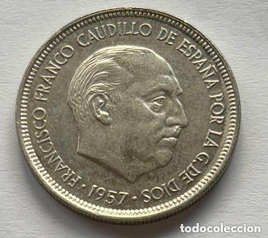 M&uuml;nzen unter Franco: MONEDA DE 5 PESETAS FRANCO 1957 ESTRELLA 75 SACADA DEL CARTUCHO BRILLO ORIGINAL, SC