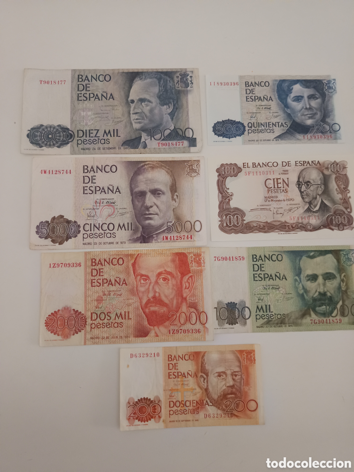 Monedas Franco: Lote 7 Billetes Espa&ntilde;a. Periodo de 1970 a 1985