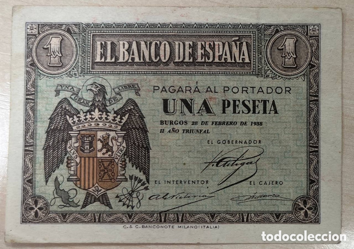 Monedas Franco: 1 peseta Febrero 1938 burgos SC-