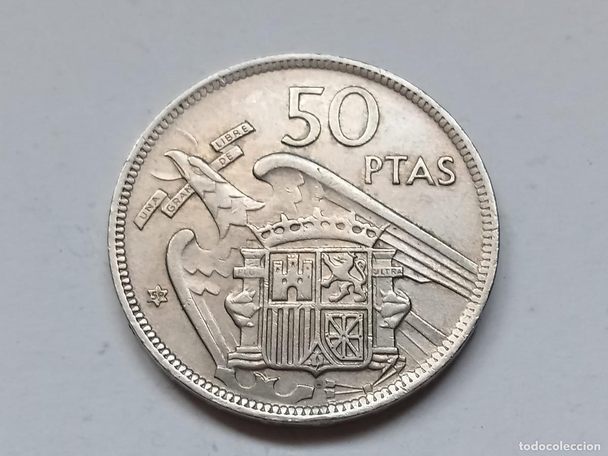 Monedas Franco: ESTADO ESPA&Ntilde;OL 50 PESETAS 1957 *59 VARIANTE DOS PLUMAS MBC+