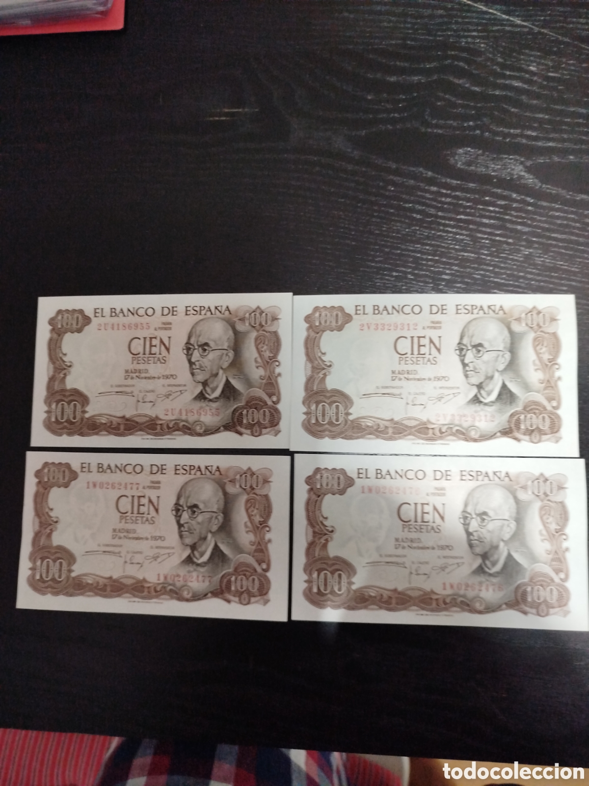 Monedas Franco: 4 billetes de 100 pesetas. Manuel de Falla. - Foto 1