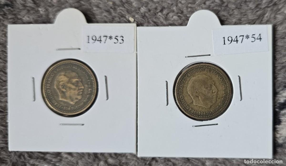 Monete Franco: 2 Monedas Espa&ntilde;a 1947 - 1 peseta *53 - *54 - MONEDAS ENCARTONADAS