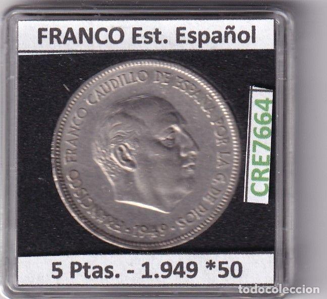 Moedas Franco: CRE7664 MONEDA ESPA&Ntilde;A ESTADO ESPA&Ntilde;OL 5 PESETAS 1949 *50