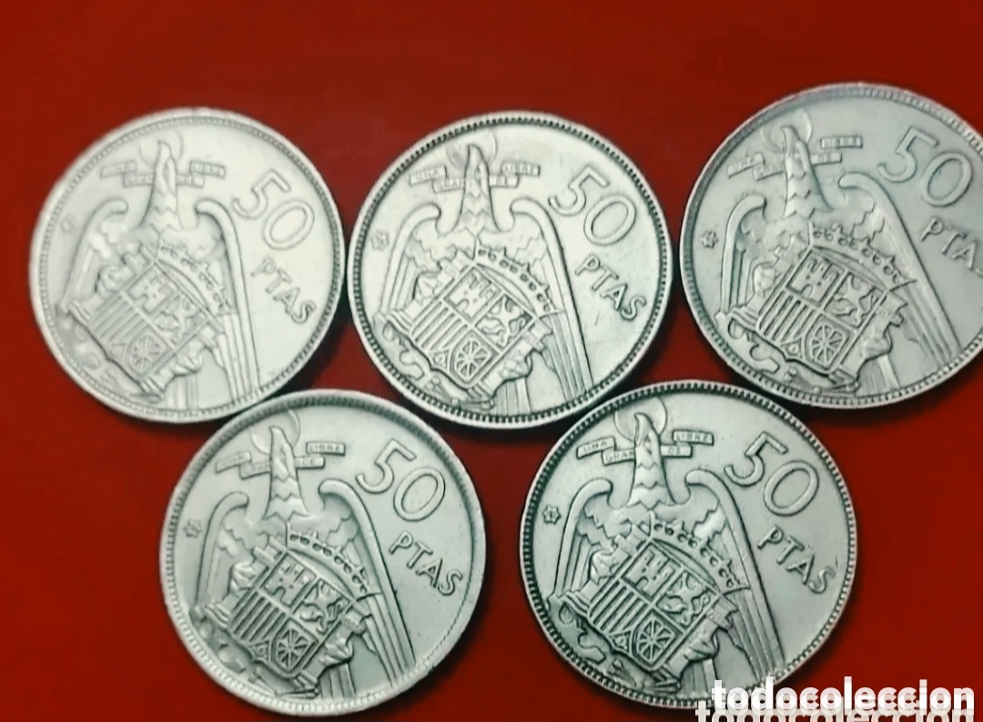 Monete Franco: LAS 5 MONEDAS CIRCULANTES DE 50 PESETAS 1957