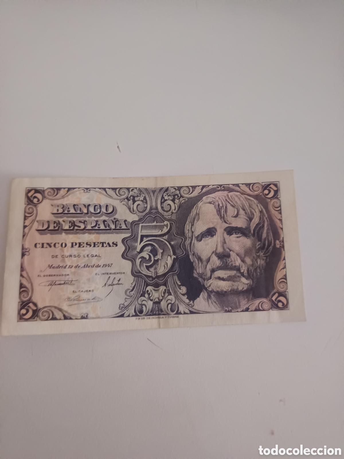 Monedas Franco: Billete 5 pesetas. A&ntilde;o 1947. Seneca