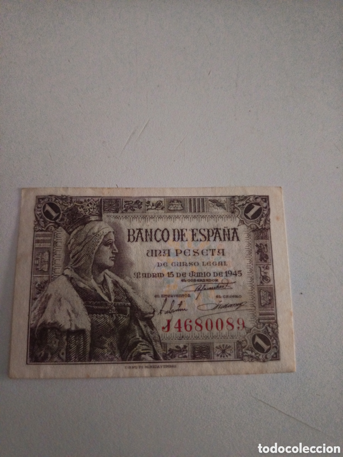 Monedas Franco: Billete 1 peseta. A&ntilde;o 1945. Isabel La Cat&oacute;lica