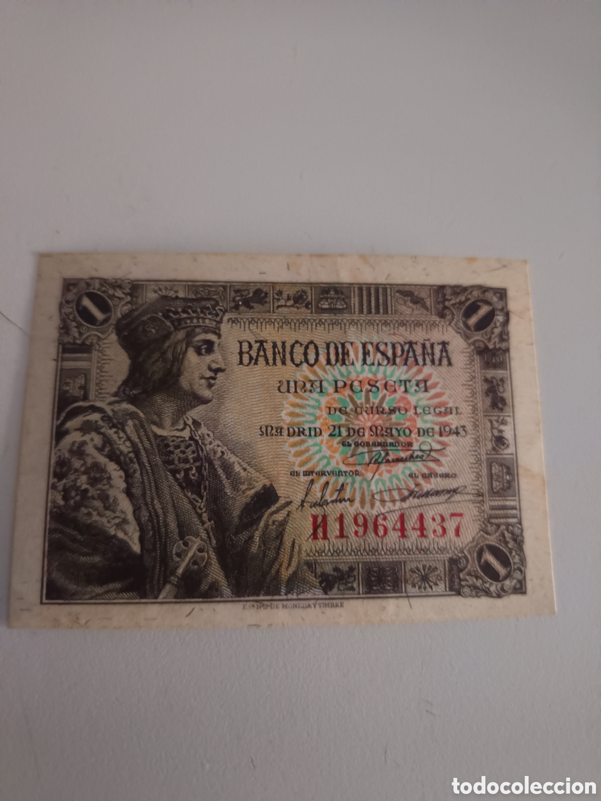 Monedas Franco: Billete 1 peseta. A&ntilde;o 1943. Crist&oacute;bal Col&oacute;n