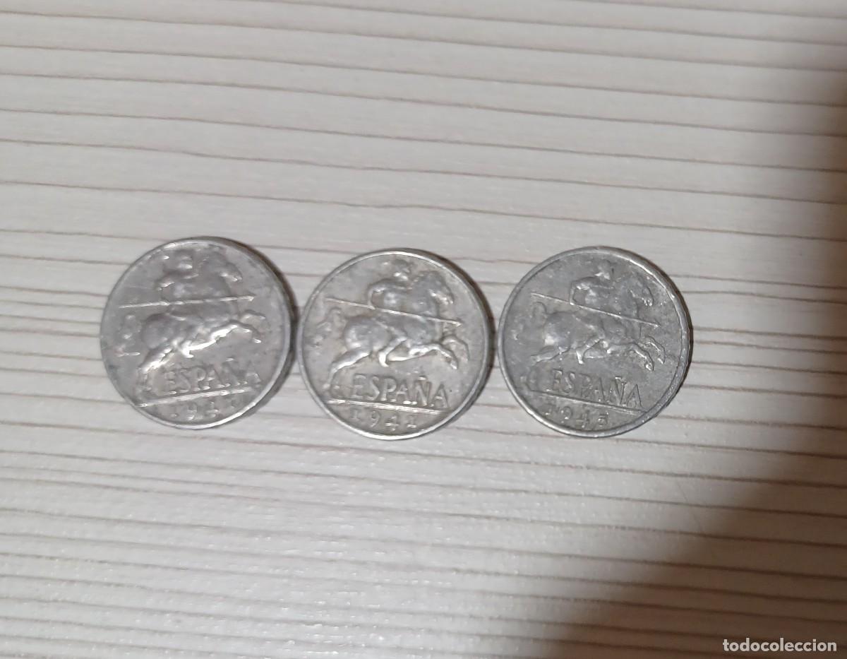 Monedas Franco: 3 monedas de 10 centimos del jinete 1940 1941 1945