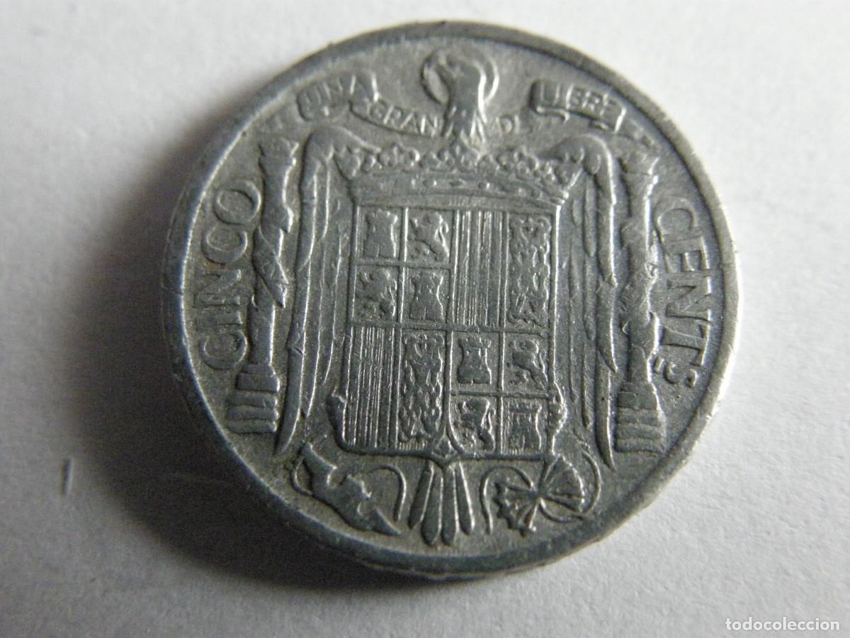 Monedas Franco: Espa&ntilde;a &ndash; 5 C&eacute;ntimos 1945, Franco - &rdquo;Jinete Ib&eacute;rico&rdquo; - Aluminio-Cobre - KM#345