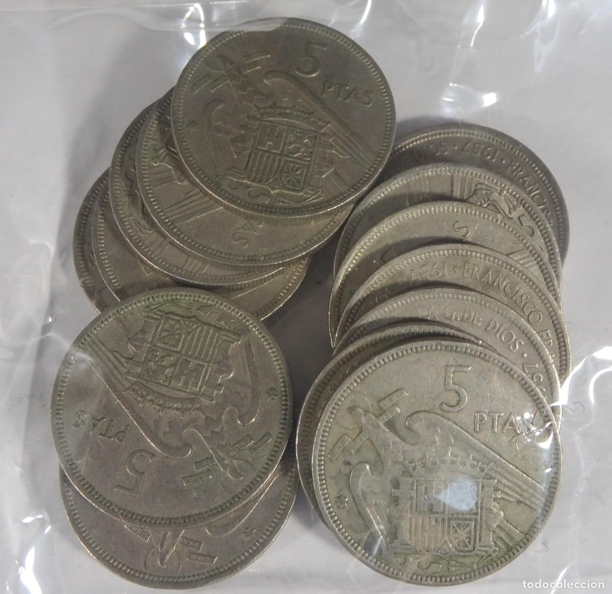M&uuml;nzen unter Franco: LOTE DE 15 MONEDAS 5 PESETAS 1957 ,VER FOTOS