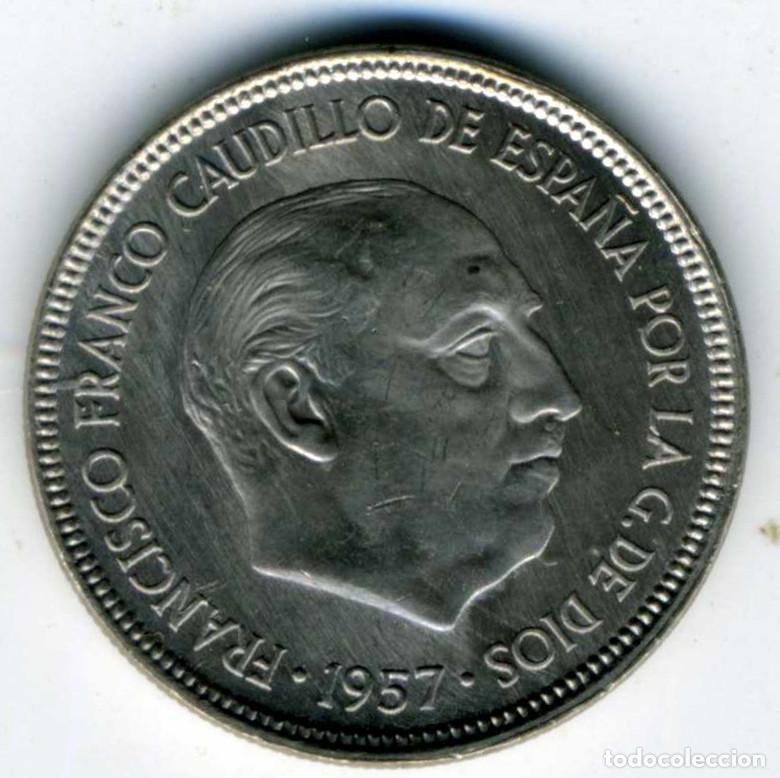 Monedas Franco: XS- FRANCO 5 Pesetas 1957 * 61 EBC o mejor ligeramente bru&ntilde;ida