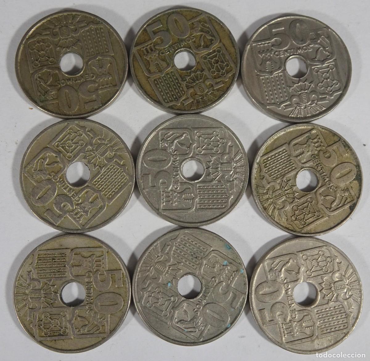 M&uuml;nzen unter Franco: LOTE DE 9 MONEDAS 50 C&Eacute;NTIMOS 1947 ,VER FOTOS