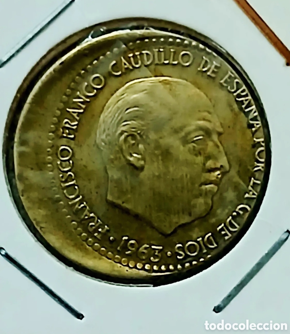 M&uuml;nzen unter Franco: UNA PESETA FRANCO 1963*63 CU&Ntilde;O DESPLAZADO CANT&Oacute; LIZO EN EBC+++