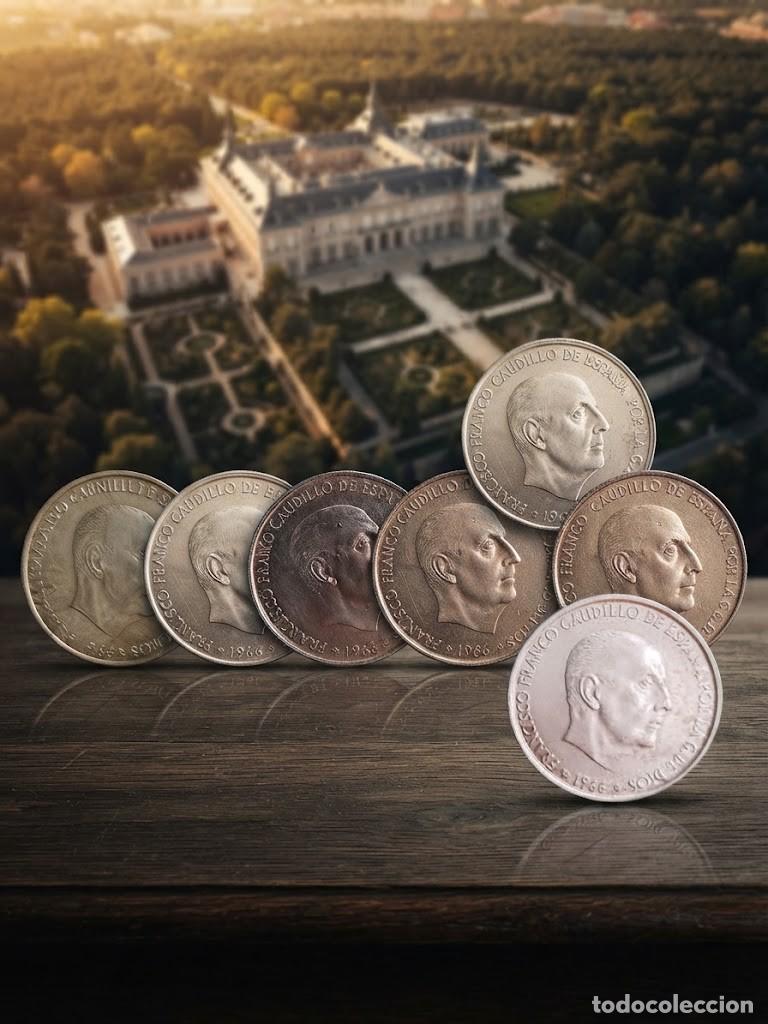 Monedas Franco: Lote 7 monedas plata 100 pts Franco 1966 estrella 1967