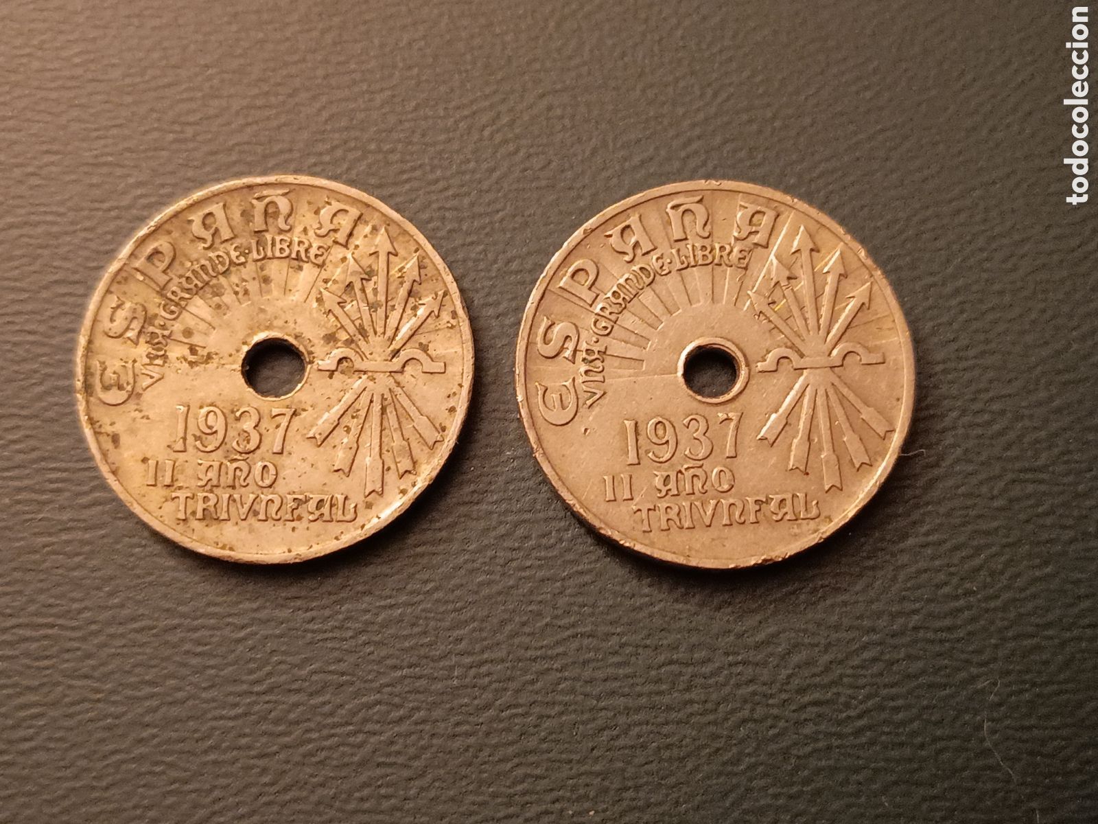 Monedas Franco: 2 MONEDAS DE 25 CENTIMOS A&Ntilde;O 1937 II A&Ntilde;O TRIUNFAL