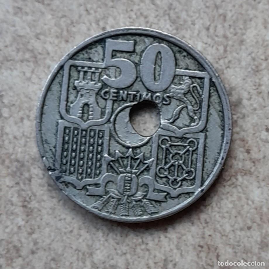 Monedas Franco: ERROR MONEDA 0'50 PESETAS 1949 (52) AGUJERO DESPLAZADO