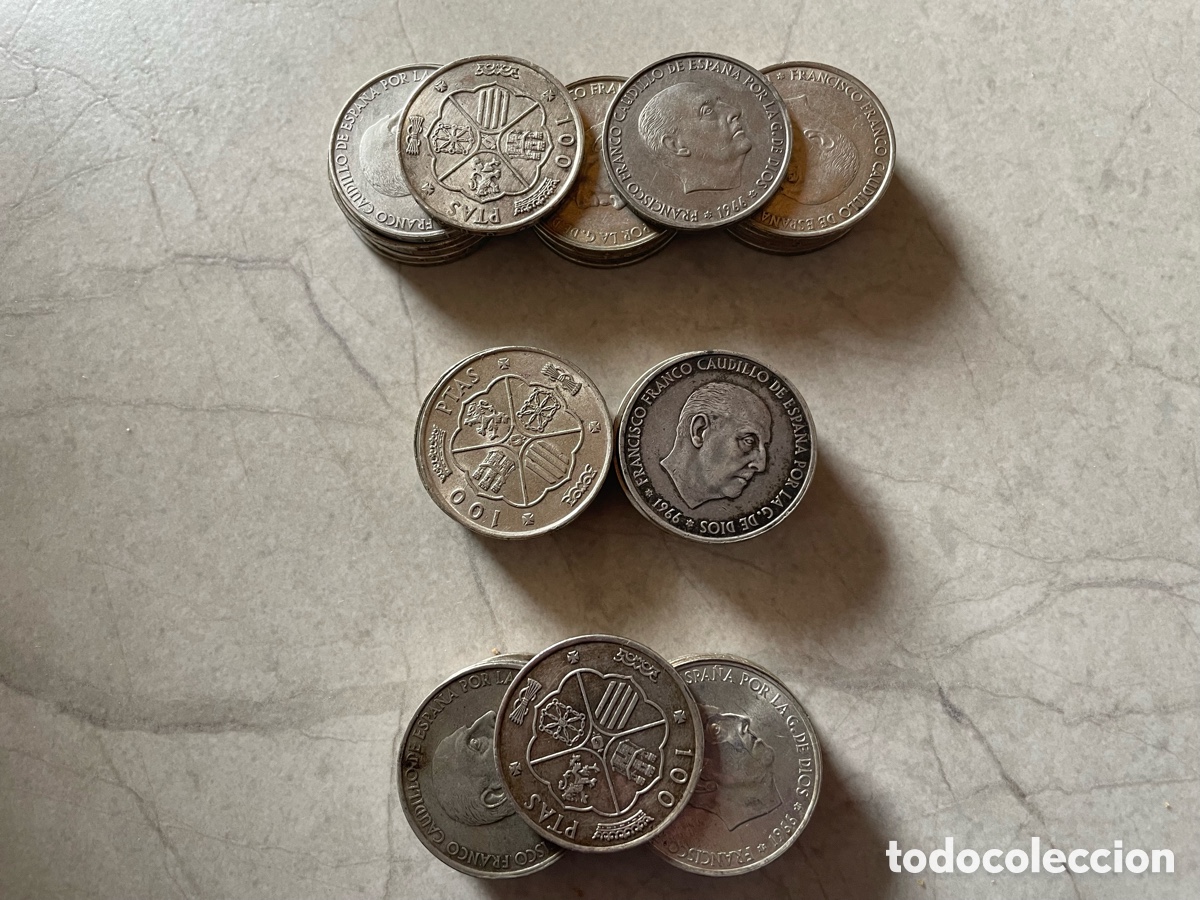 Monedas Franco: Monedas 100 pesetas 1966 (38 unidades) - Foto 2
