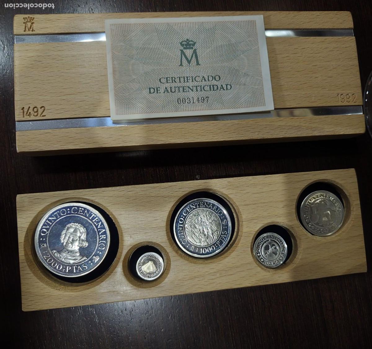 Monedas Franco: V CENTENARIO 1989 - SERIE I - JUEGO DE 5 MONEDAS DE PLATA. ESTUCHE DE MADERA Y CERTIFICADO