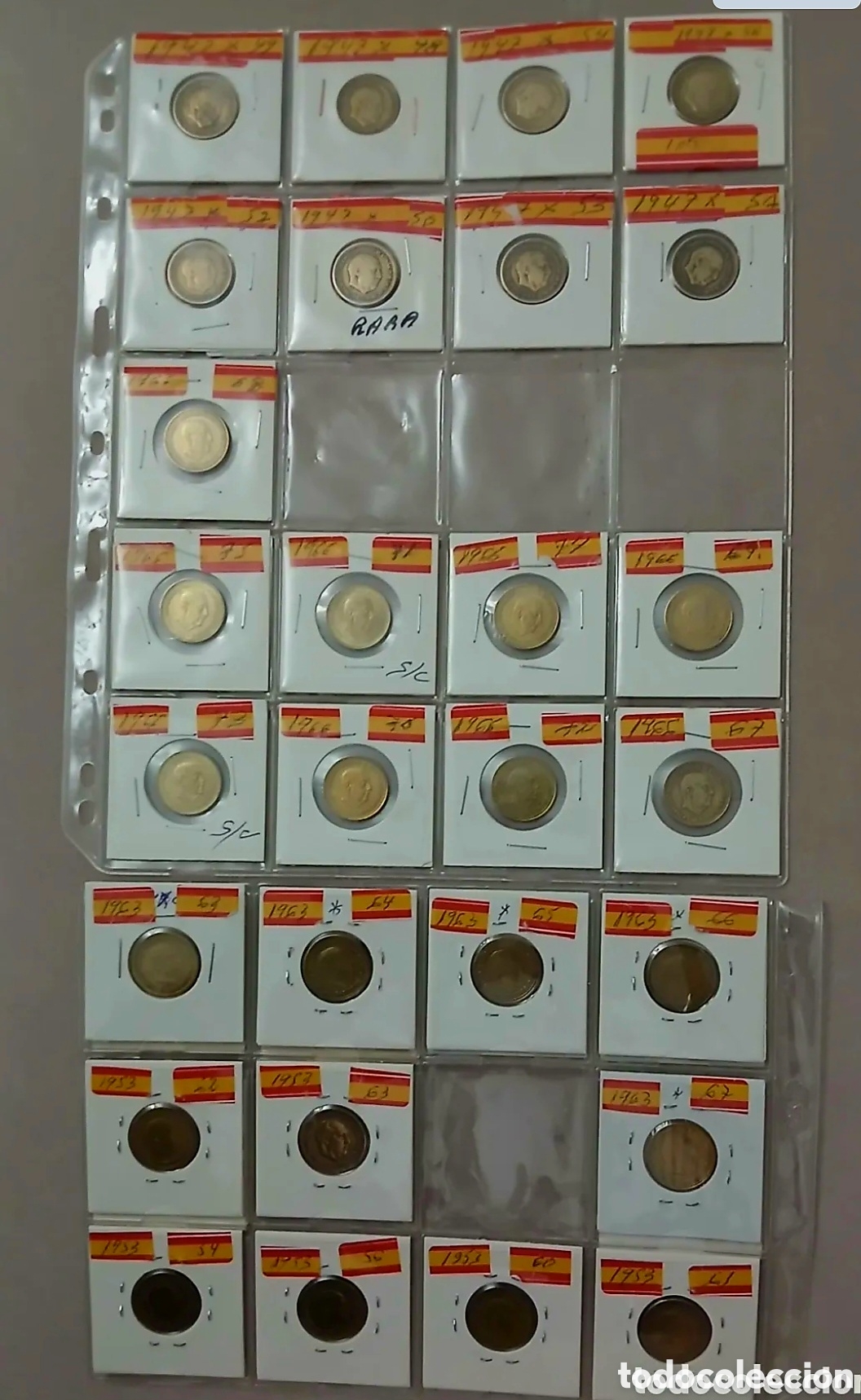 Monedas Franco: BONITA COLECCI&Oacute;N COMPLETA DE 1 PESETA DE FRANCO EN EBC