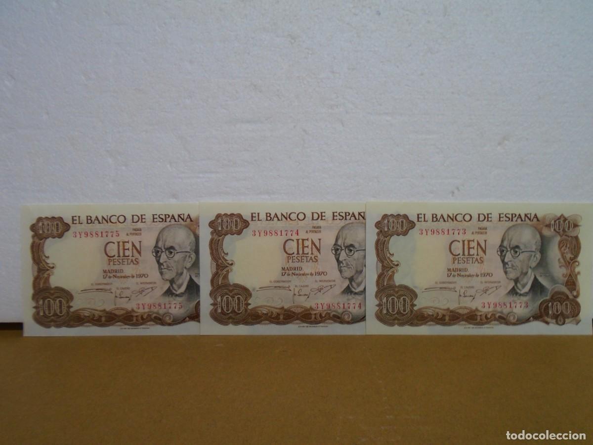 Monedas Franco: LOTE DE 3 BILLETES DE 100 PTAS.BANCO DE ESPA&Ntilde;A(FALLA)1970.NUMERACION CORRELATIVA.