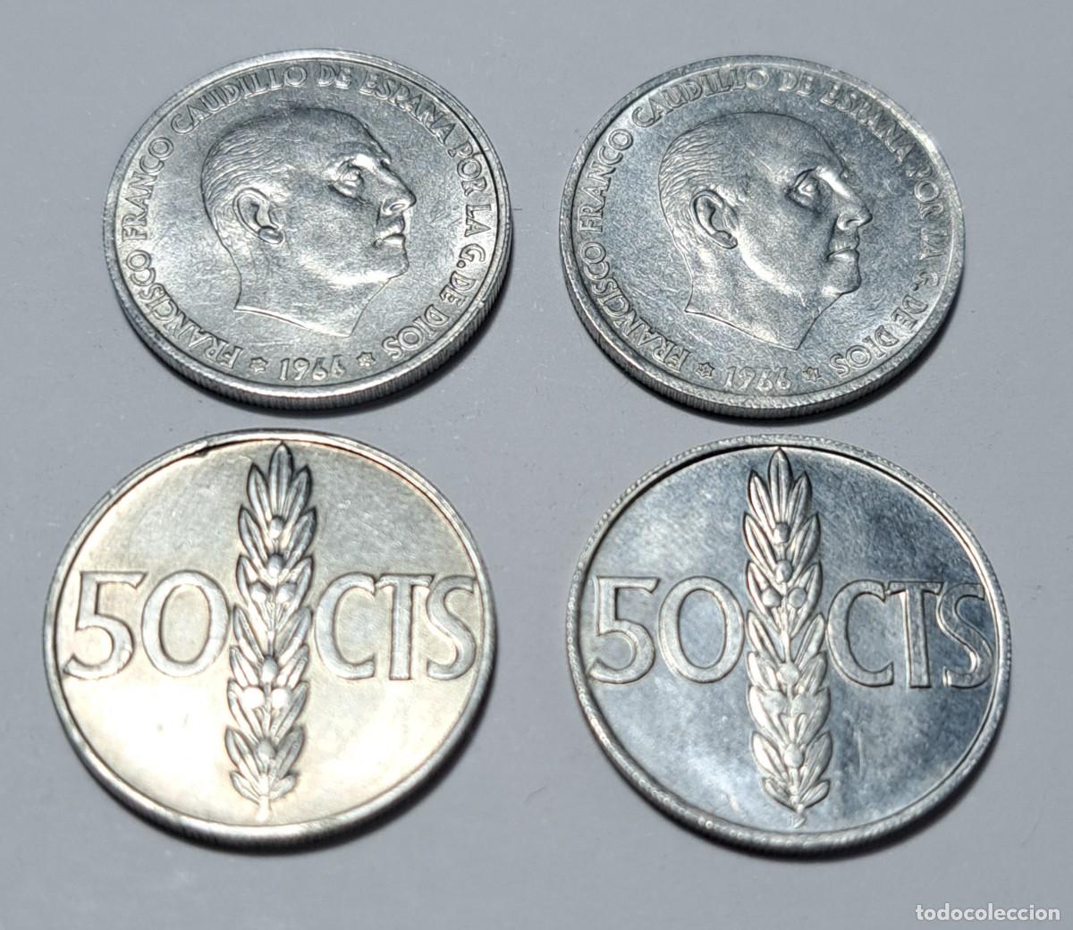 Monedas Franco: Francisco Franco &ndash; Lote de 4 monedas de 50 c&eacute;ntimos de 1966 &ndash; Estrellas 67, 68, 71 y 73