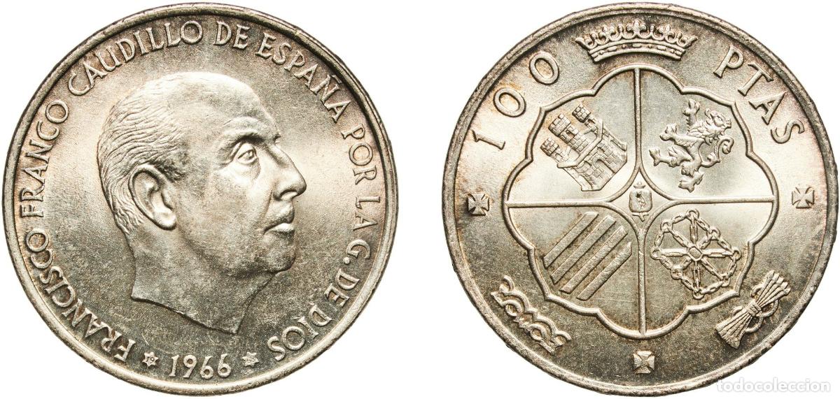 Monedas Franco: Spain Nationalist Government 1966 19-68 100 Pesetas - Francisco Franco Original luster Silver (.80