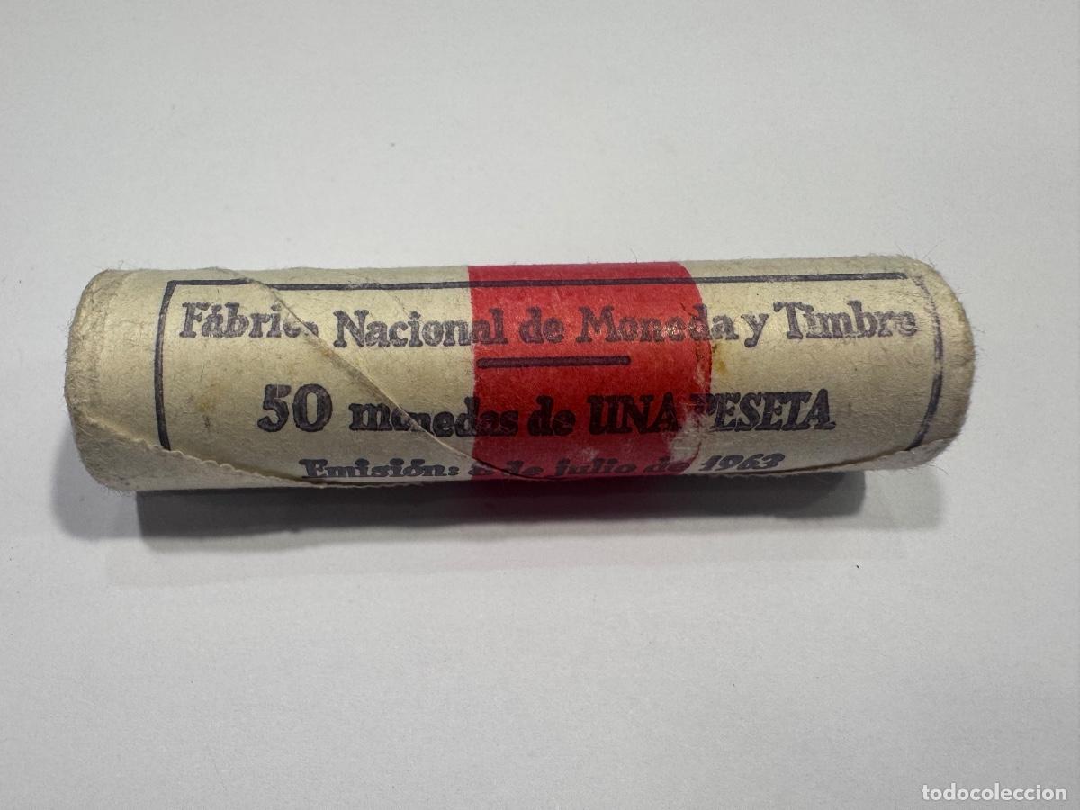 Monedas Franco: CARTUCHO 50 MONEDAS DE UNA PESETA FRANCISCO FRANCO EMISI&Oacute;N 8 JULIO 1963 FNMT SIN ABRIR (G)