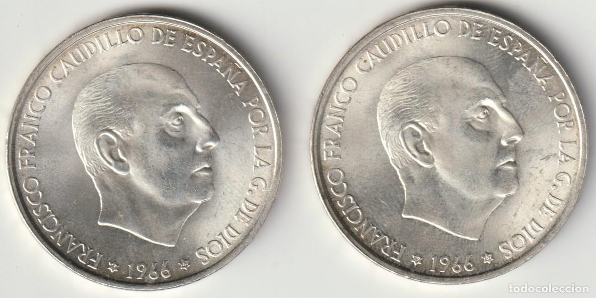 Monedas Franco: 2 Monedas de 100 Pesetas 1966 Estrella 67 Plata