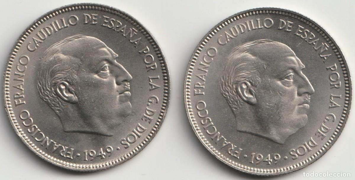 Monedas Franco: Espa&ntilde;a. 2 Monedas de 5 Pesetas 1949 Estrella 50