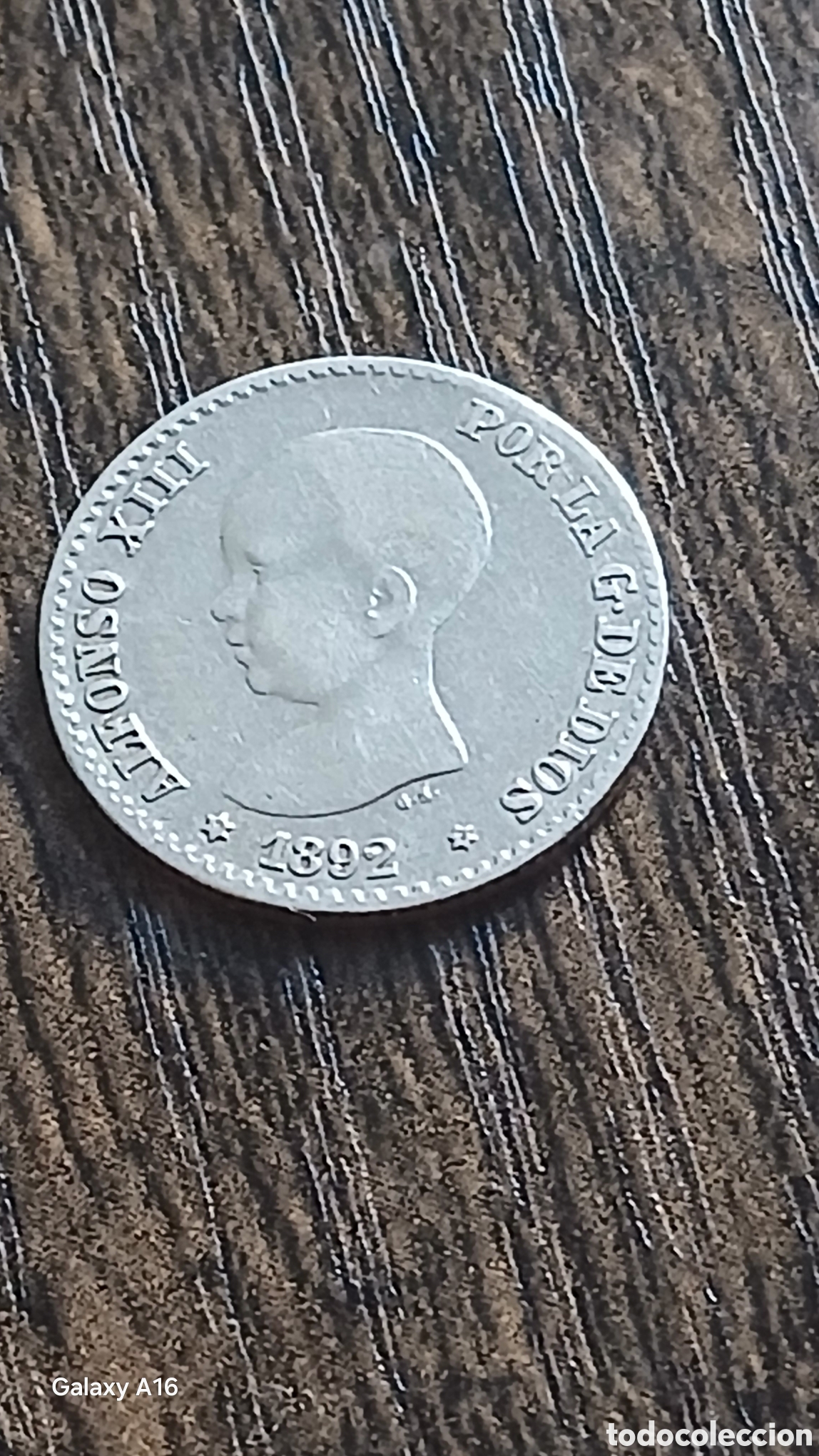 Monedas Franco: Moneda Plata Alfonso XIII 1892. Moneda de plata espa&ntilde;ola conmemorativa.A&ntilde;o: 1892. Rey: Alfonso XIII.