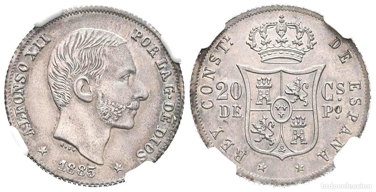Monedas Franco: ALFONSO XII (1874-1885). 20 Centavos. (Ar. 5,20g/23mm)*. 1885. Manila. (Cal-2019-111). Bonita p&aacute;tina