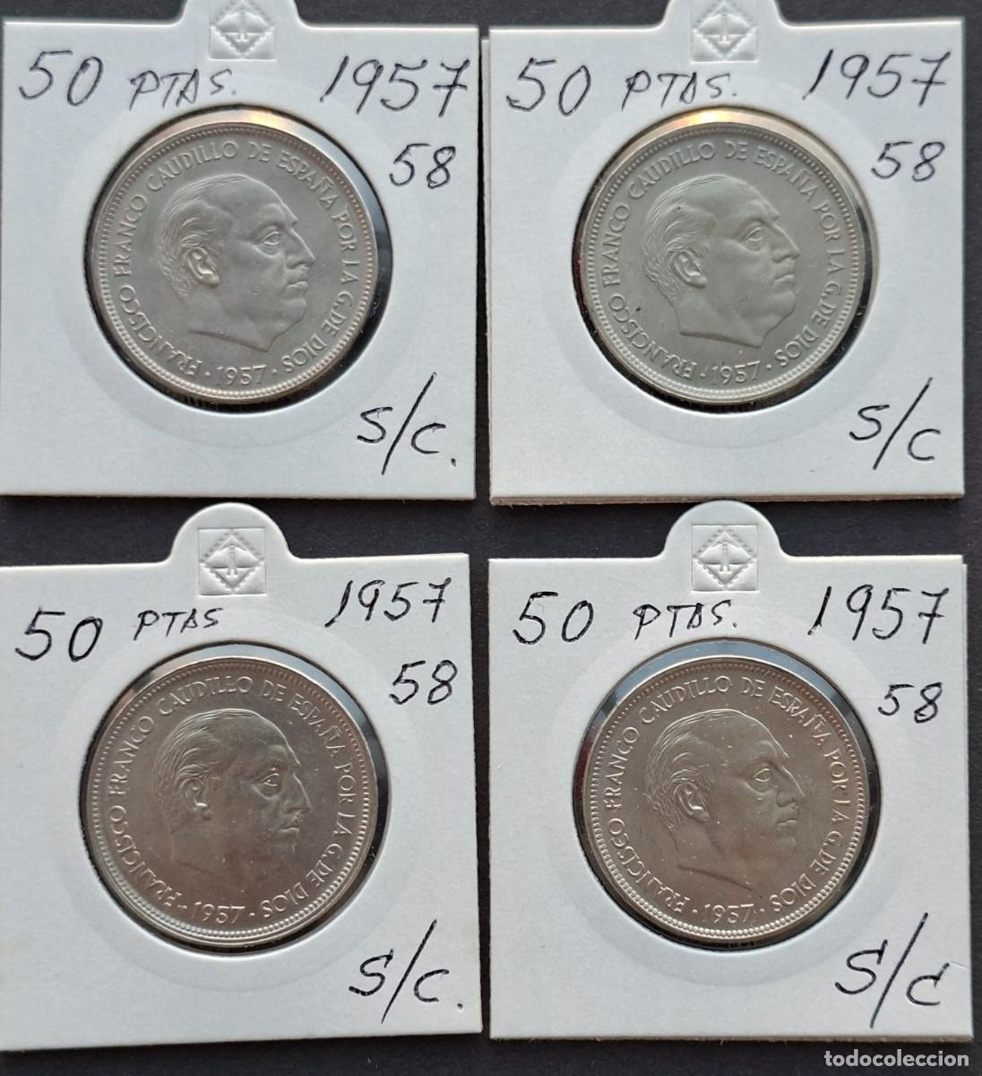 Monedas Franco: 4 monedas de 50 pesetas 1957 * 58 SIN CIRCULAR